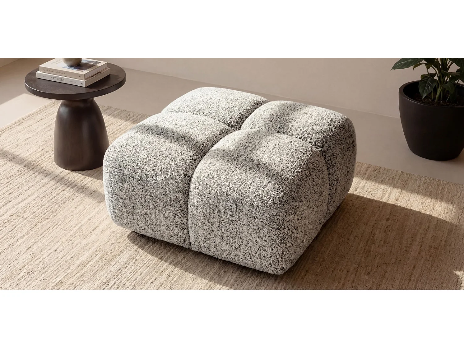 Designer Pouf / Polsterhocker ALVERO 88x88 cm – Puente Hellgrau 06 – Premium Strukturstoff – HR-Schaum