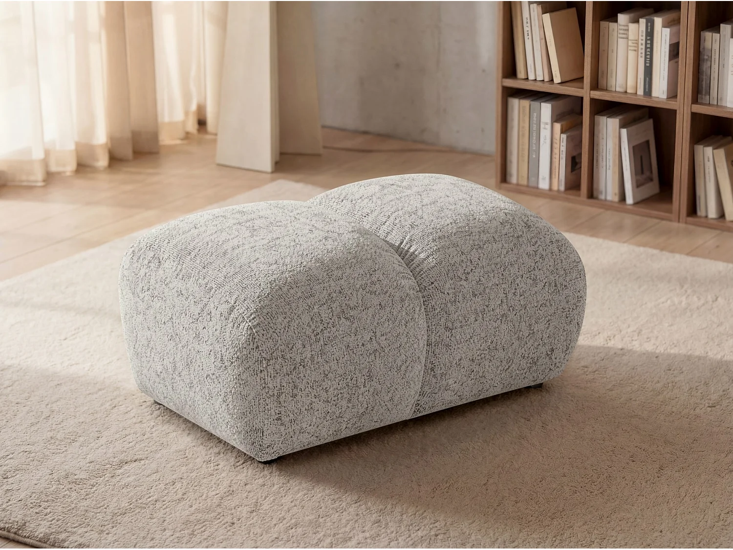 Lounge Hocker SAVIO – Stoff Puente 06 Hellgrau – 90x70 cm – Design Sitzpouf mit Premium HR-Komfort