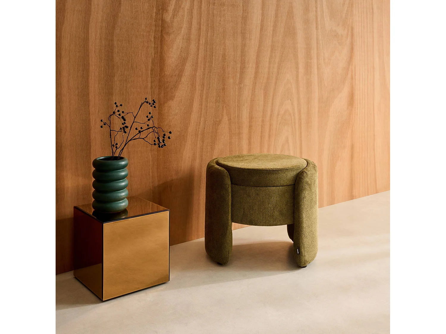 Tabouret coffre contemporain tissu kaki. L 53 x P 43 x H 45cm - Kalo