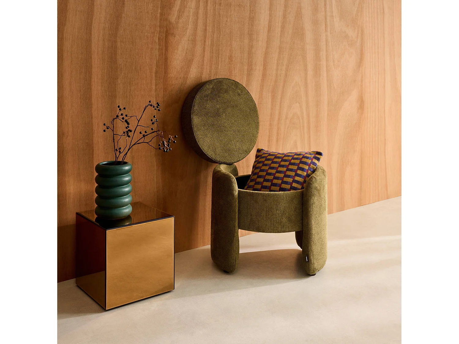 Tabouret coffre contemporain tissu kaki. L 53 x P 43 x H 45cm - Kalo