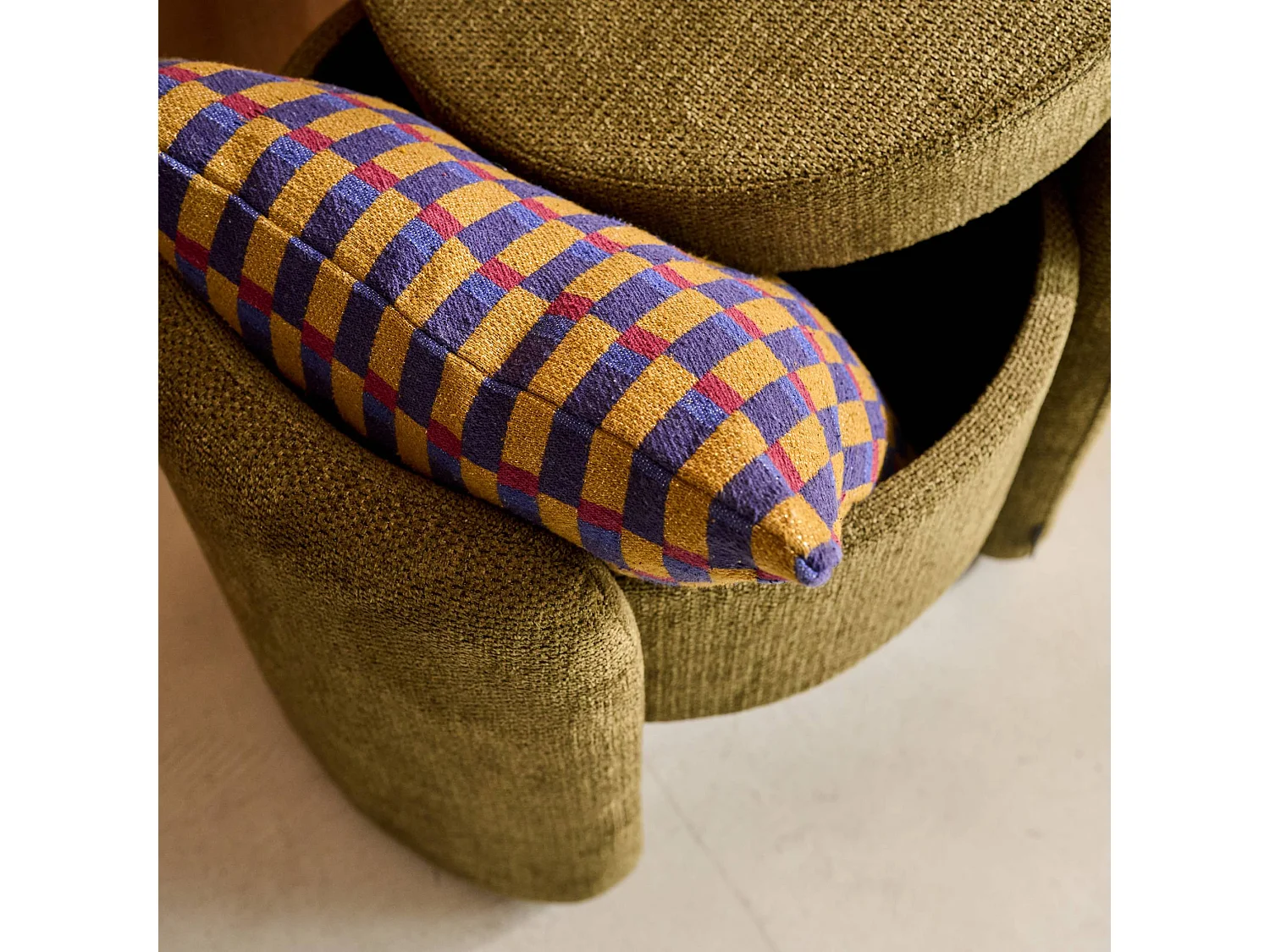 Tabouret coffre contemporain tissu kaki. L 53 x P 43 x H 45cm - Kalo