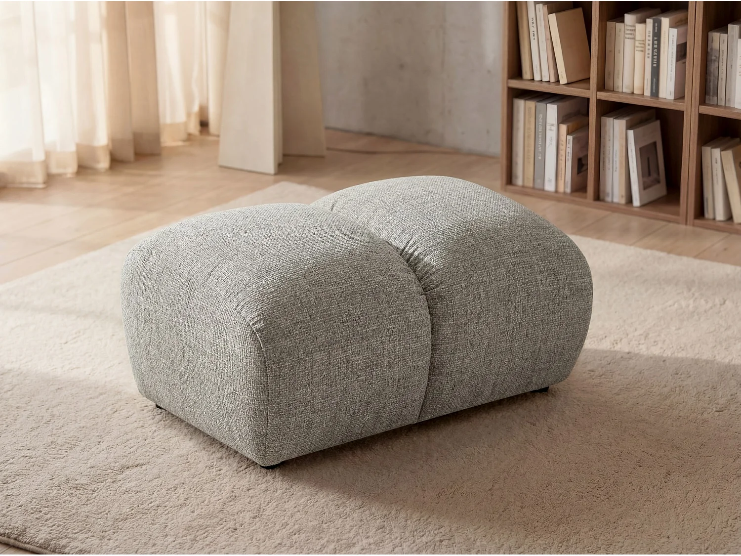 Lounge Hocker SAVIO – Stoff Puente 09 Beigegrau – 90x70 cm – Design Sitzpouf mit Premium HR-Komfort