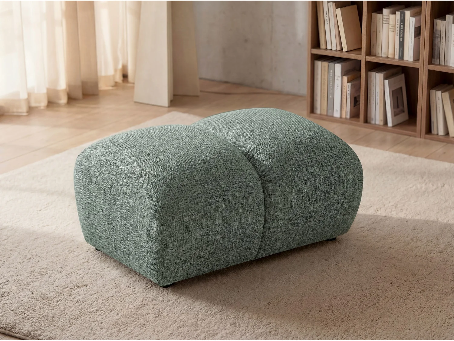 Lounge Hocker SAVIO – Stoff Puente 33 Salbeigrün – 90x70 cm – Design Sitzpouf mit Premium HR-Komfort