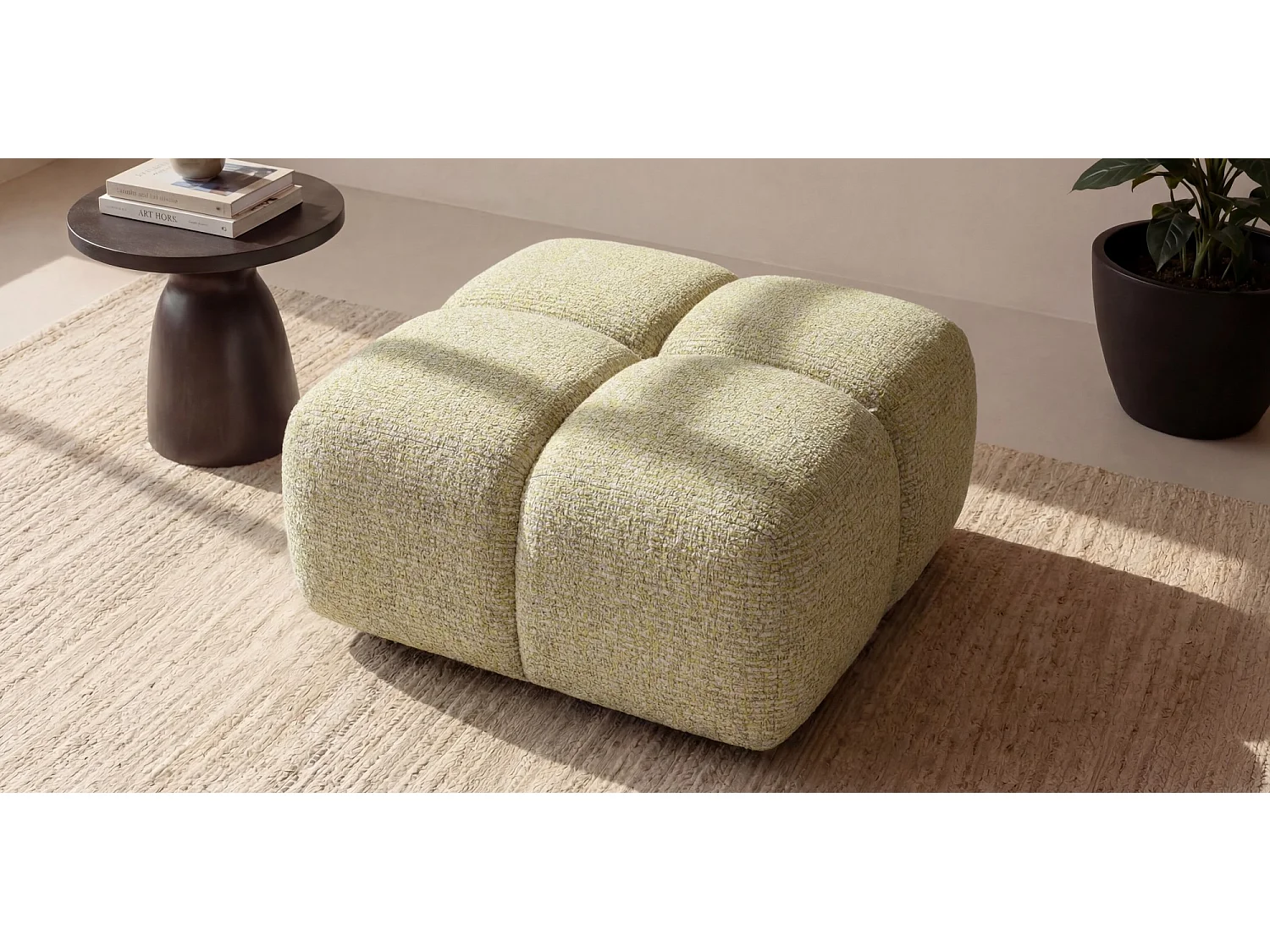 Designer Pouf / Polsterhocker ALVERO 88x88 cm – Puente Senfgelb 41 – Premium Strukturstoff – HR-Schaum