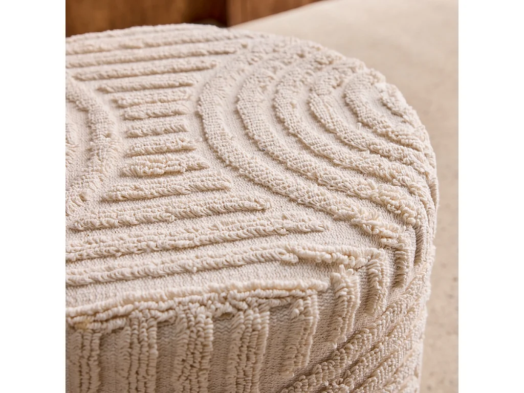 Pouf rotondo in bouclé testurizzato, bianco