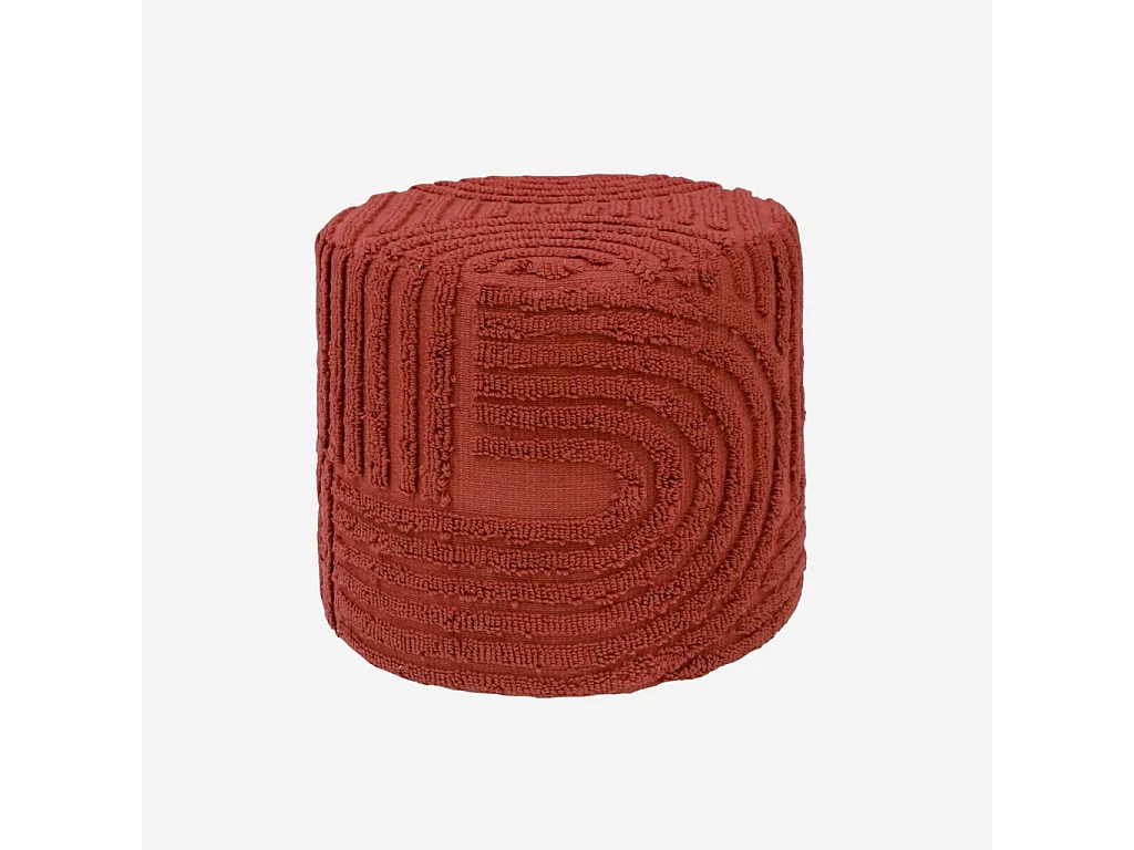 Pouf rotondo in bouclé testurizzato, terracotta