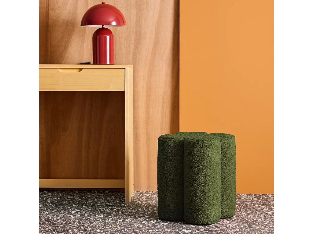 Pouf trifoglio in bouclé, verde kaki