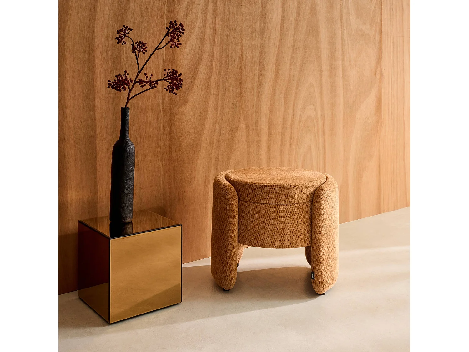 Tabouret coffre contemporain tissu rouille. L 53 x P 43 x H 45cm - Kalo