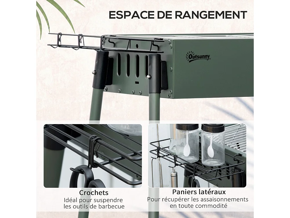 Barbecue à charbon portable Outsunny avec paniers à épices et crochets