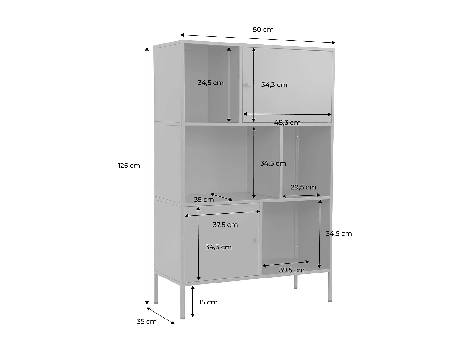 Buffet. meuble de rangement industriel métal bleu 6 compartiments. L 80 x P 35 x H 125cm - Oklahoma