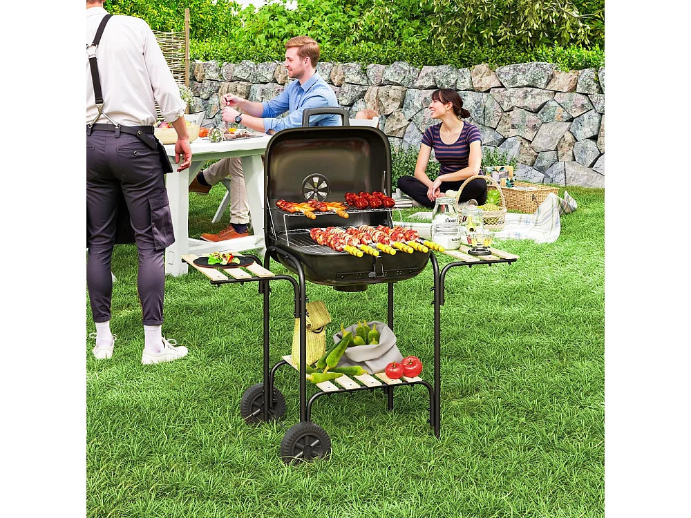 Barbecue charbon de bois chariot de cuisson avec surface de cuisson 1840 cm² et couvercle