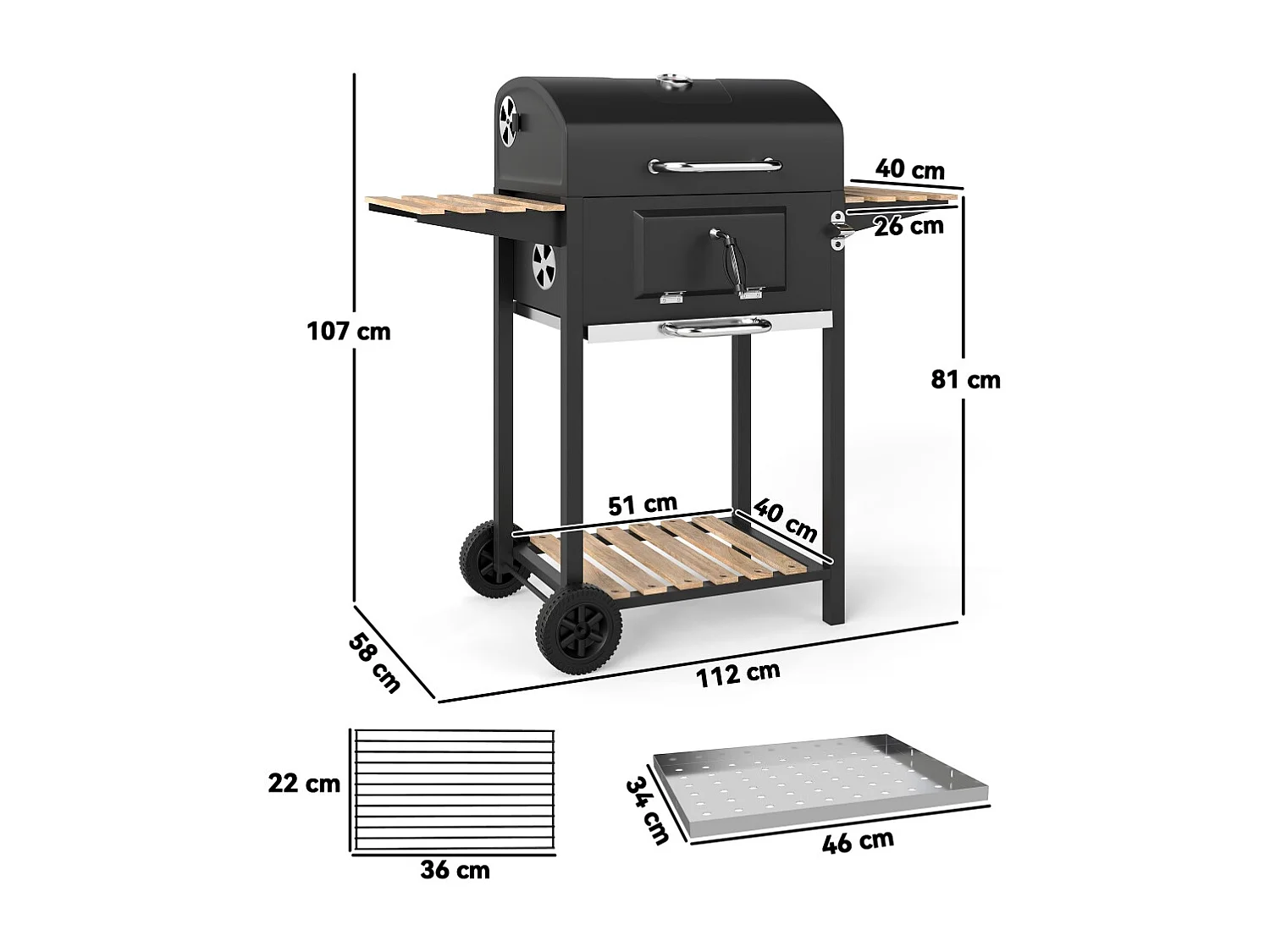 Barbecue charbon de bois réglable en hauteur avec grille