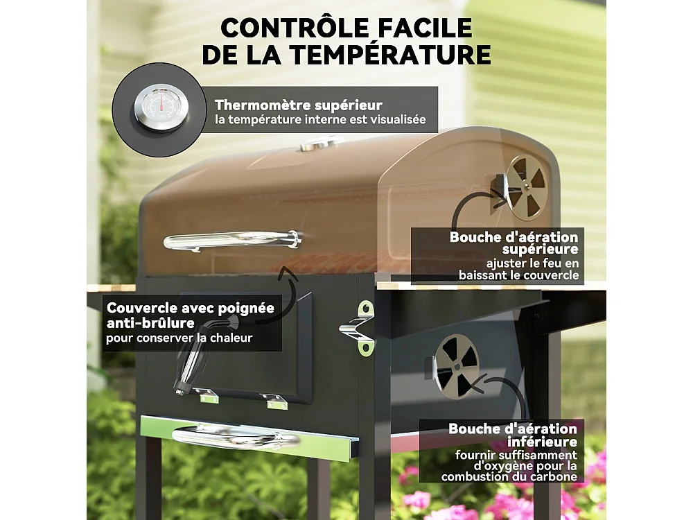 Barbecue charbon de bois réglable en hauteur avec grille