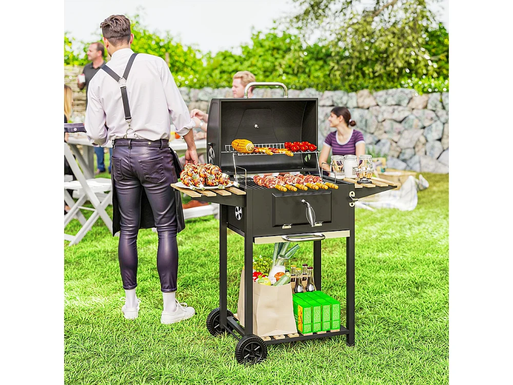Barbecue charbon de bois réglable en hauteur avec grille
