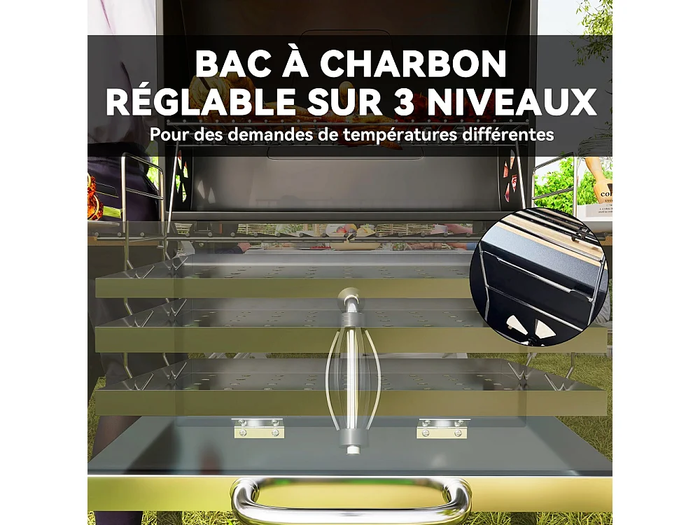 Barbecue charbon de bois réglable en hauteur avec grille