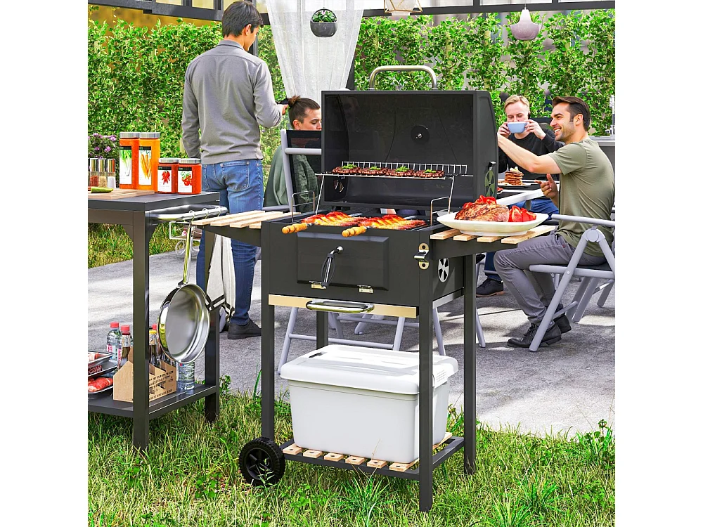 Barbecue charbon de bois réglable en hauteur avec grille