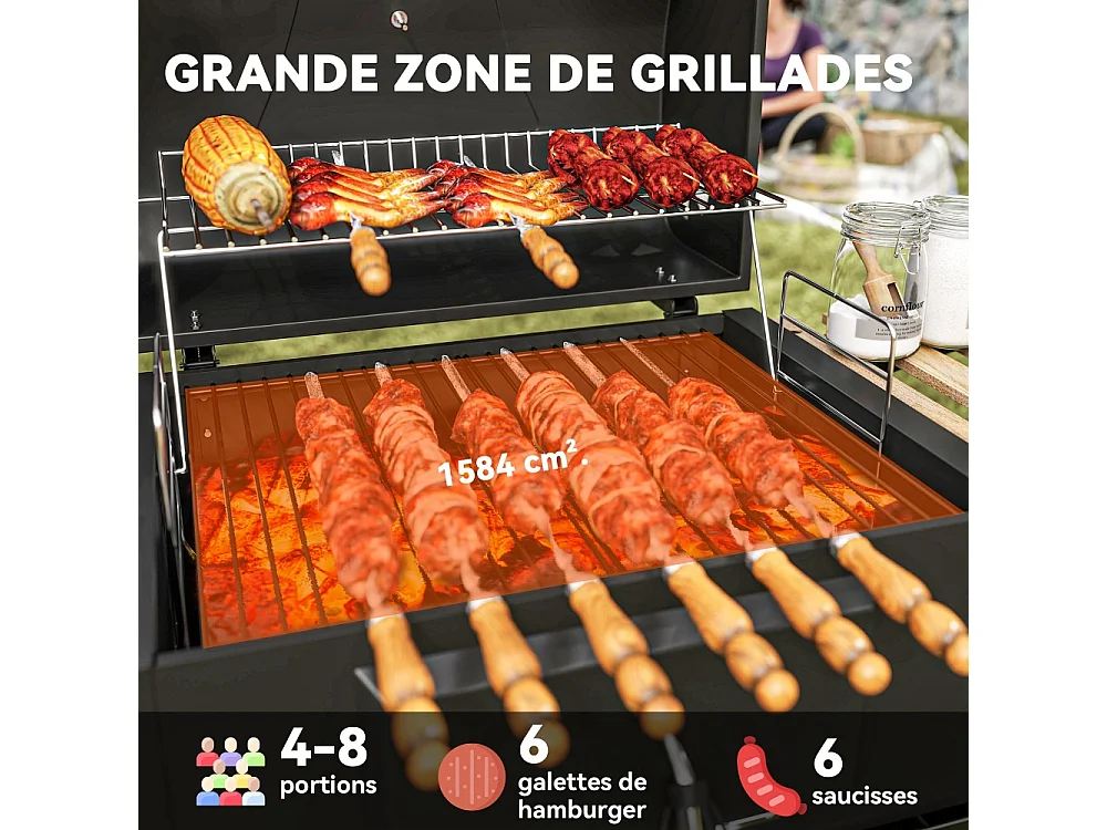 Barbecue charbon de bois réglable en hauteur avec grille