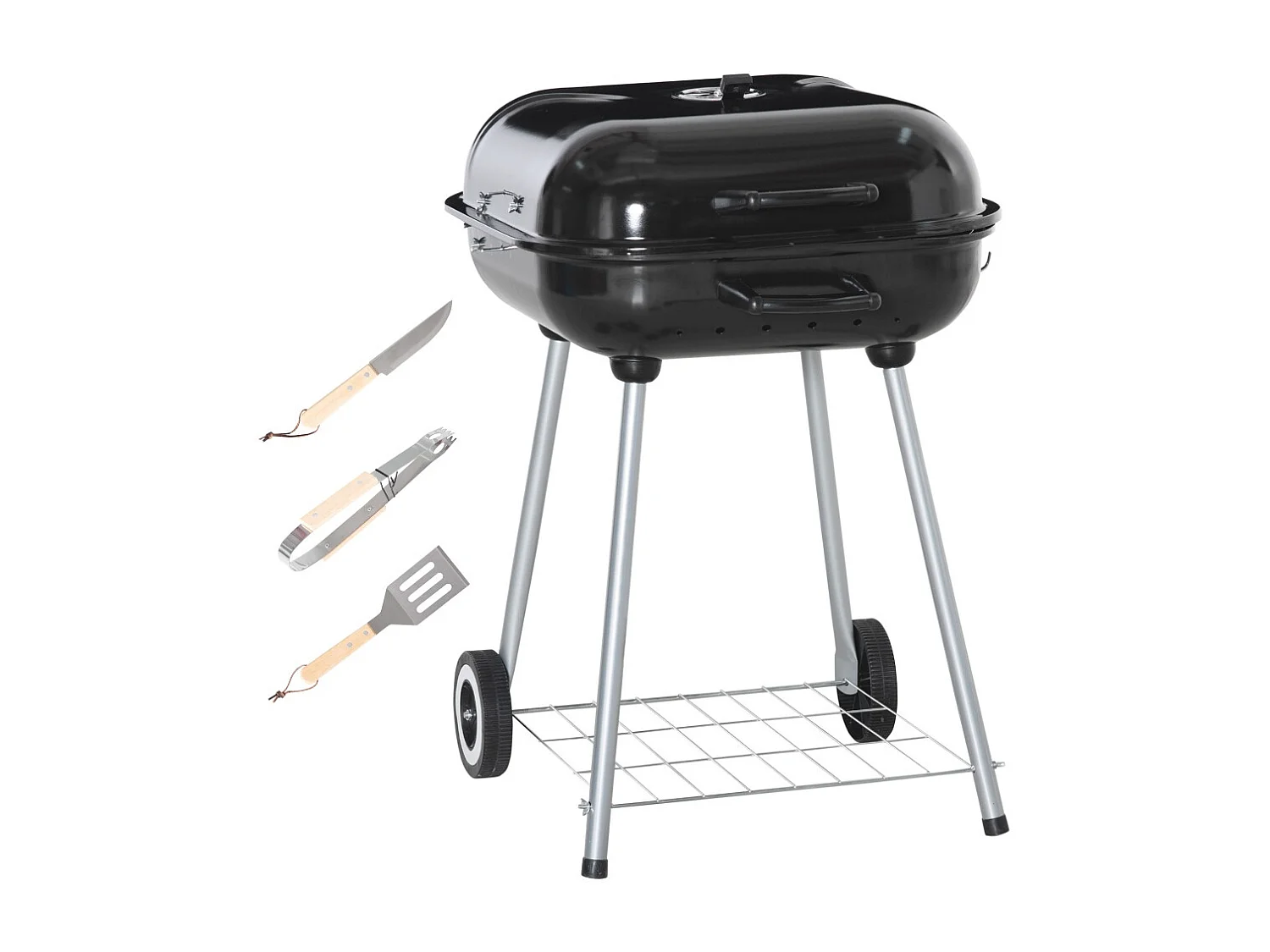 Outsunny Barbecue à charbon portable avec 2 roues et accessoires de cuisson