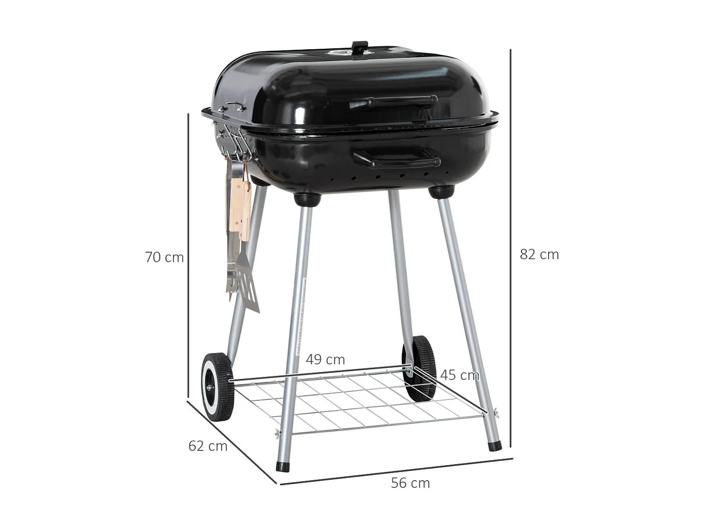 Outsunny Barbecue à charbon portable avec 2 roues et accessoires de cuisson
