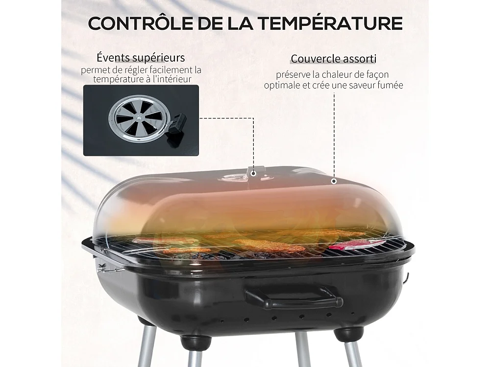 Outsunny Barbecue à charbon portable avec 2 roues et accessoires de cuisson