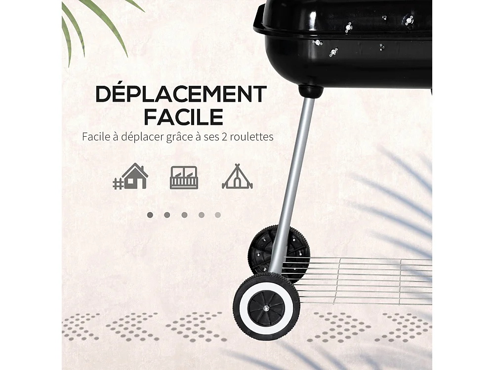 Outsunny Barbecue à charbon portable avec 2 roues et accessoires de cuisson