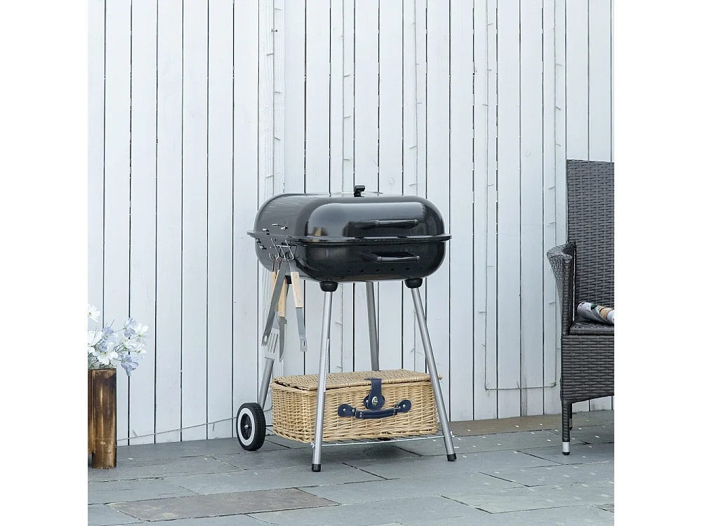 Outsunny Barbecue à charbon portable avec 2 roues et accessoires de cuisson