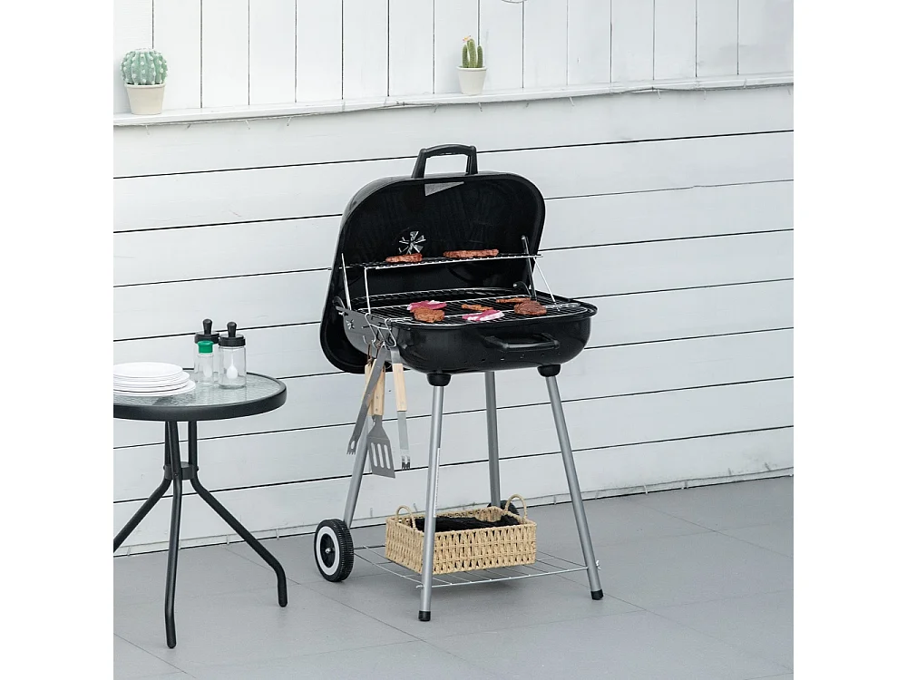Outsunny Barbecue à charbon portable avec 2 roues et accessoires de cuisson