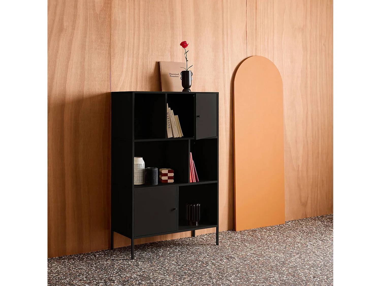 Credenza industriale in metallo con 6 scomparti, nero