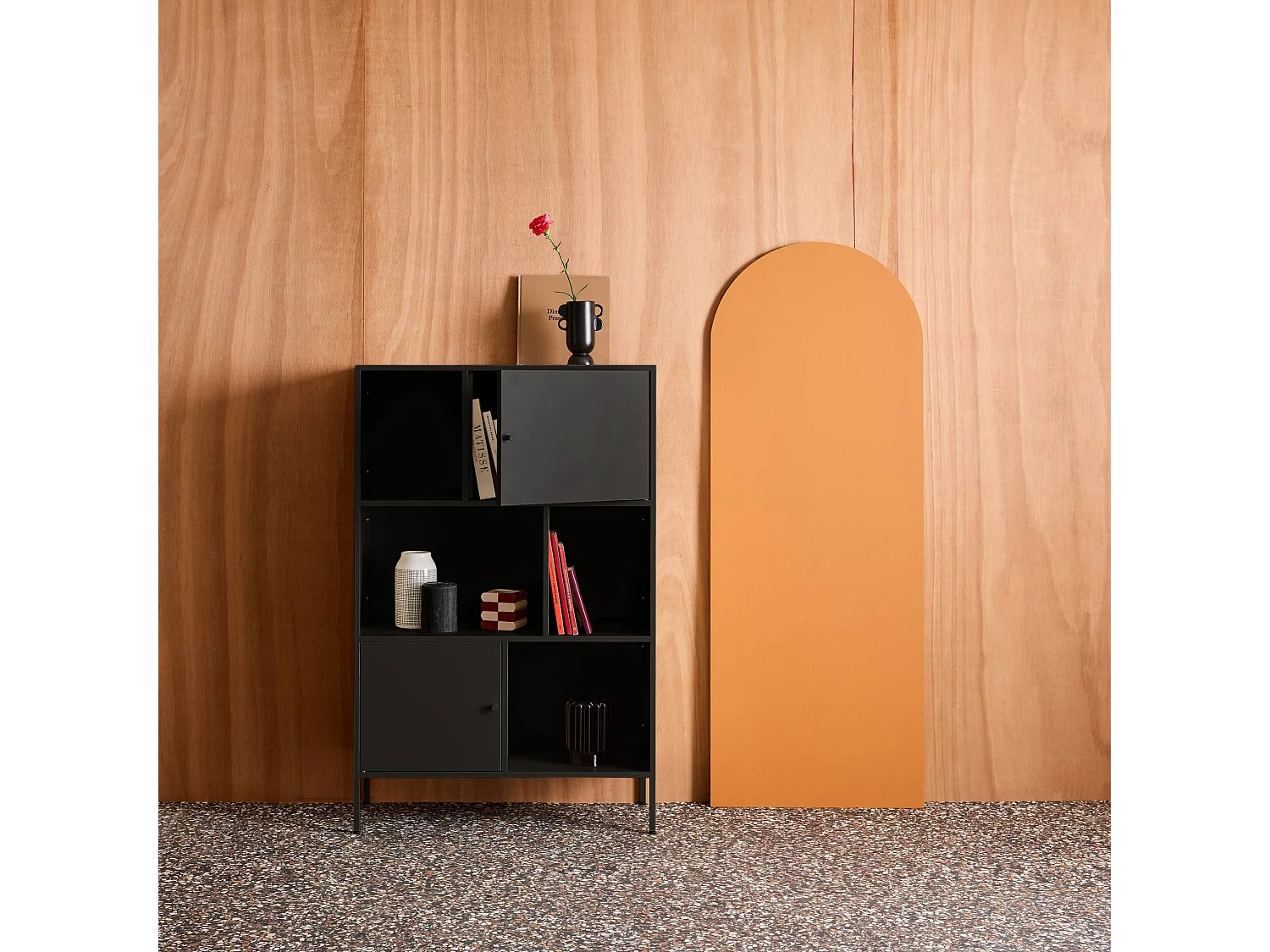 Credenza industriale in metallo con 6 scomparti, nero