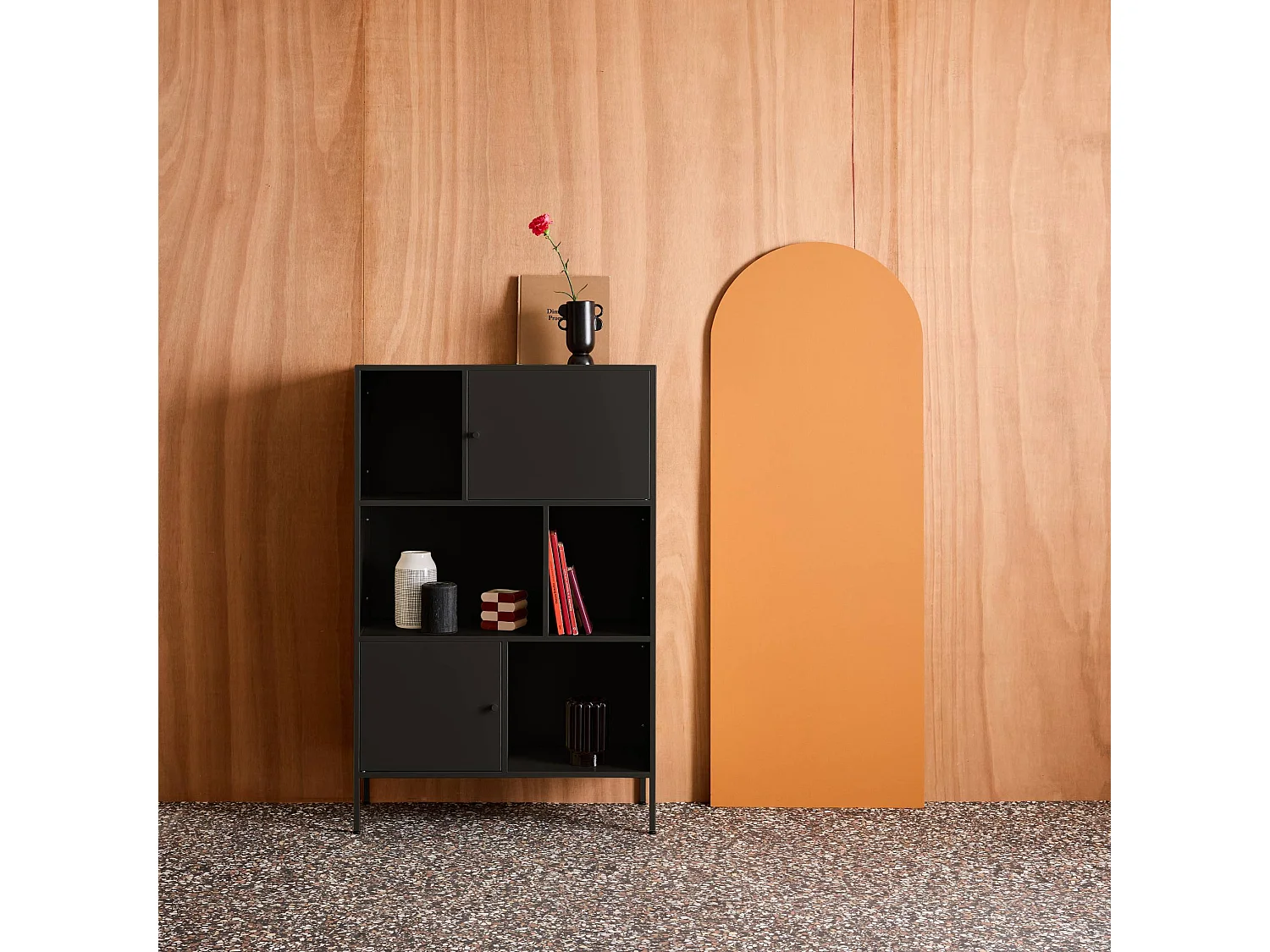 Credenza industriale in metallo con 6 scomparti, nero