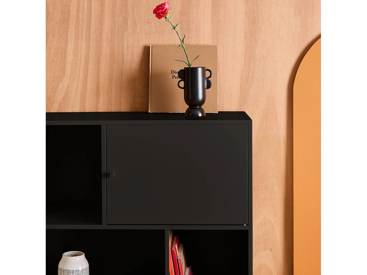Credenza industriale in metallo con 6 scomparti, nero
