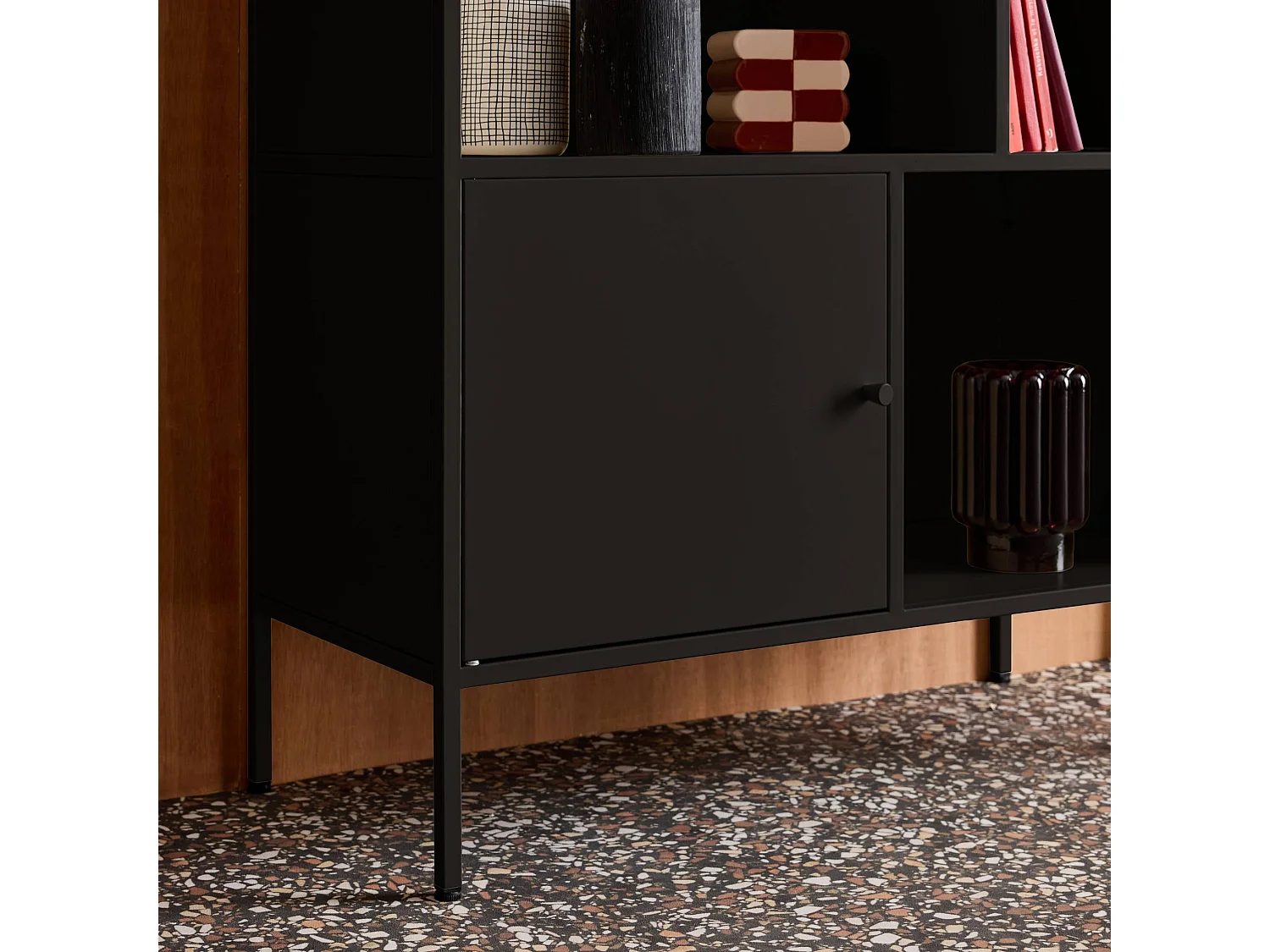 Credenza industriale in metallo con 6 scomparti, nero