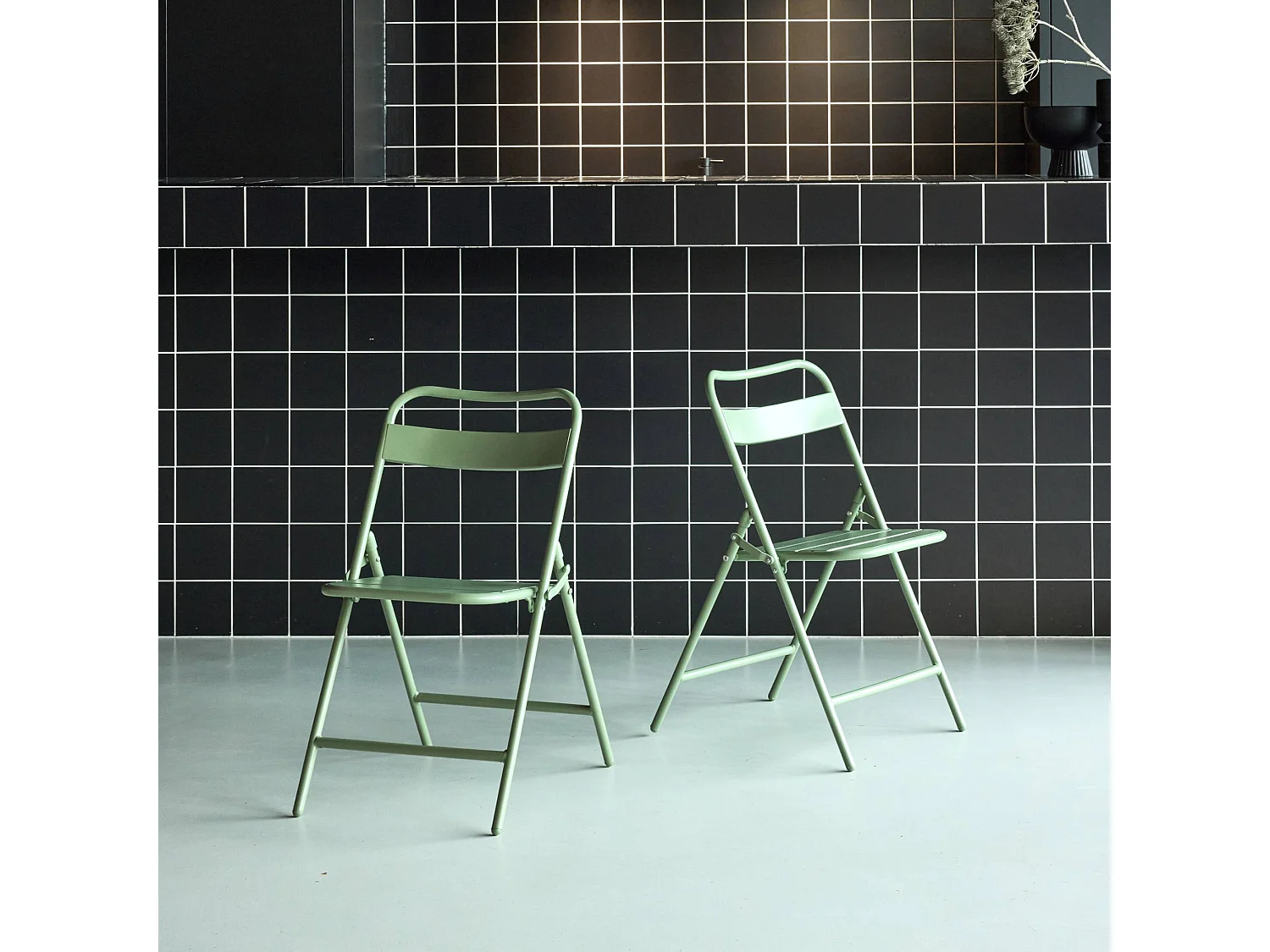 Set 2 sedie da giardino bistrot pieghevoli in acciaio, verde