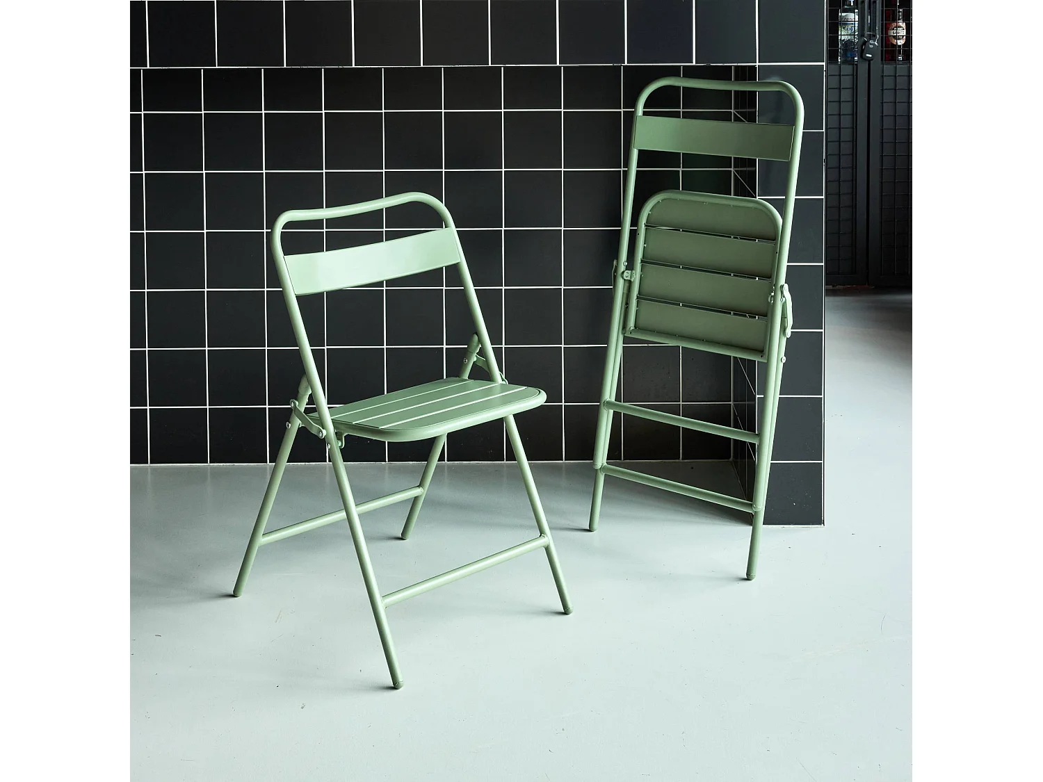 Set 2 sedie da giardino bistrot pieghevoli in acciaio, verde