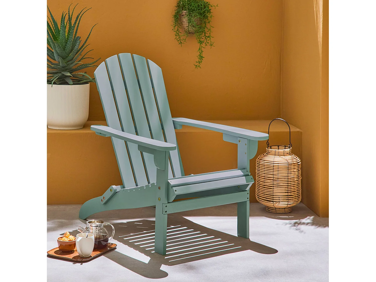 Fauteuil adirondack vert de gris en bois d'acacia avec accoudoirs KERINA. plusieurs coloris. 90 x 71 x 91.5 cm
