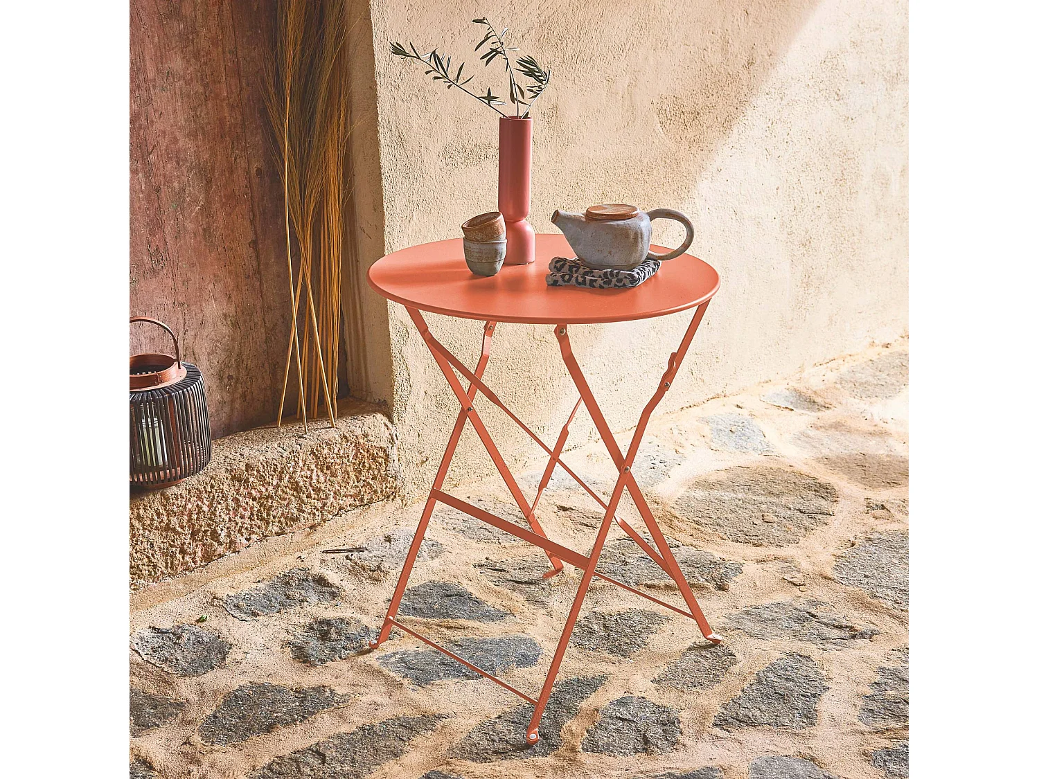 Table de jardin bistrot ronde Ø60cm pliable en acier thermolaqué