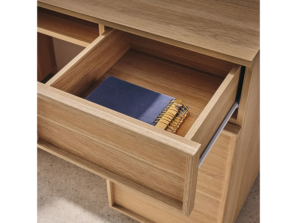 Escritorio efecto madera con 2 puertas y 2 cajones, 140cm natural