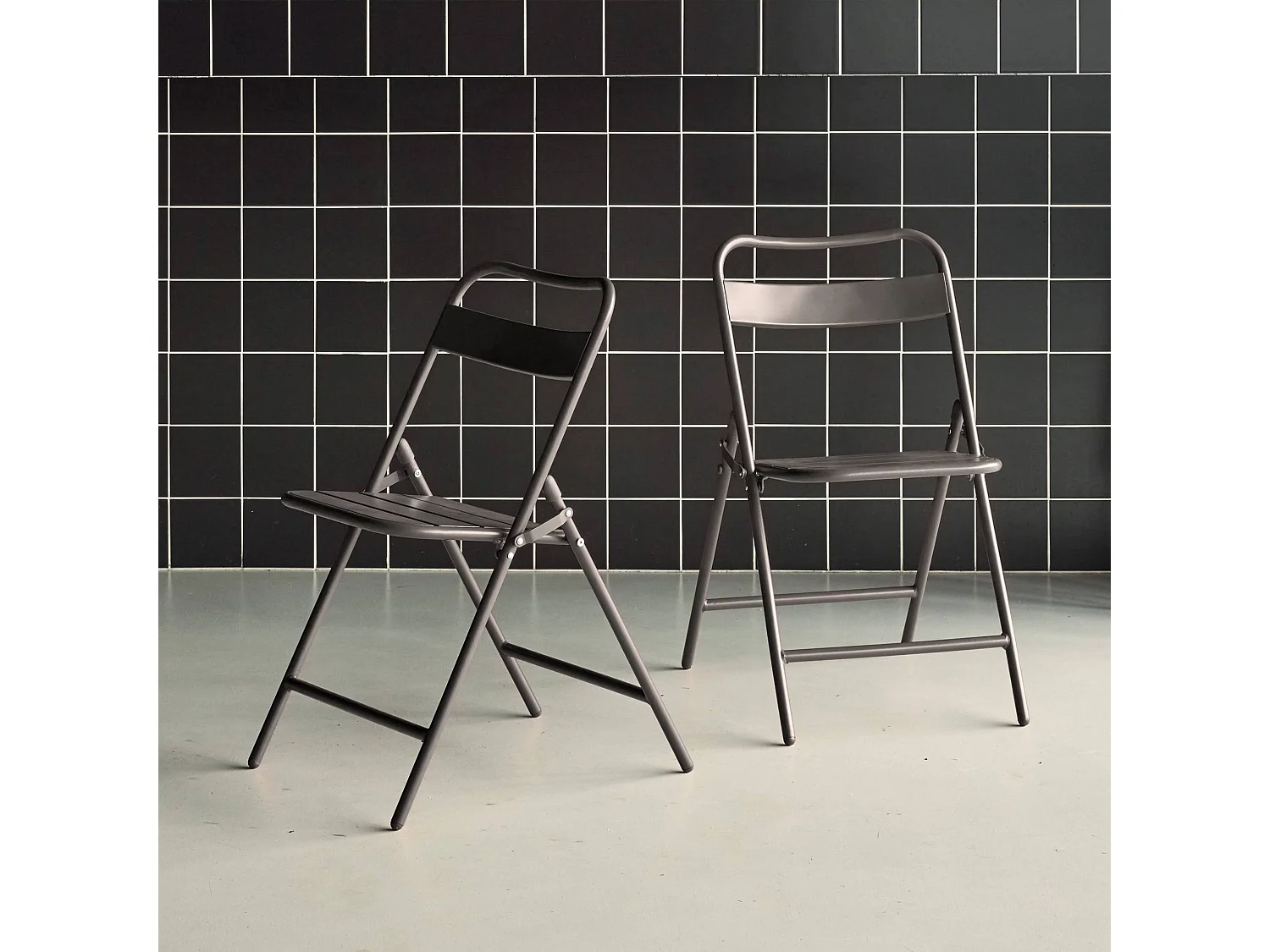 Silla de jardín bistró plegable de acero, set de 2 antracita