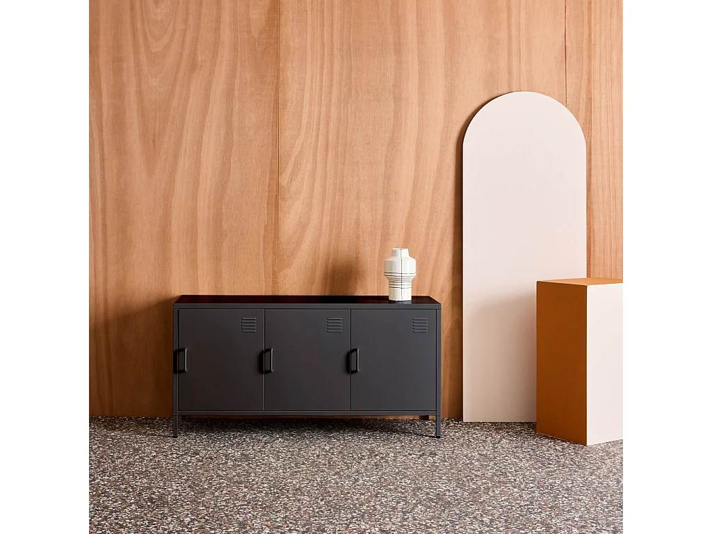 Meuble TV industriel métal noir 3 portes 120cm - Alabama