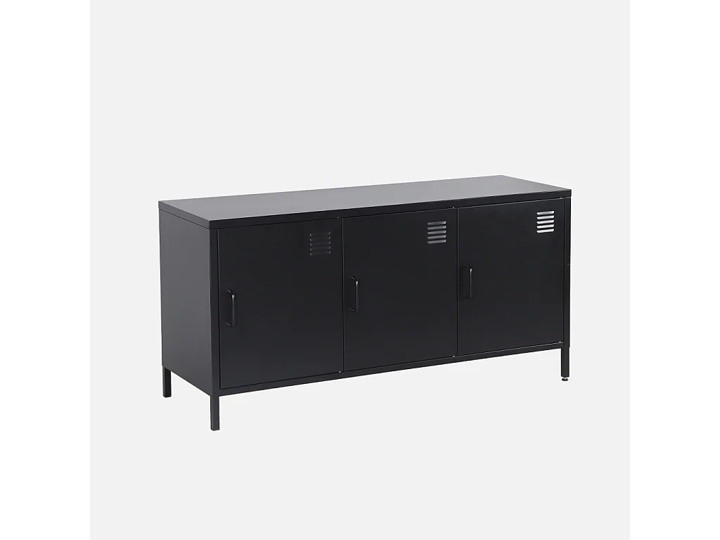 Meuble TV industriel métal noir 3 portes 120cm - Alabama