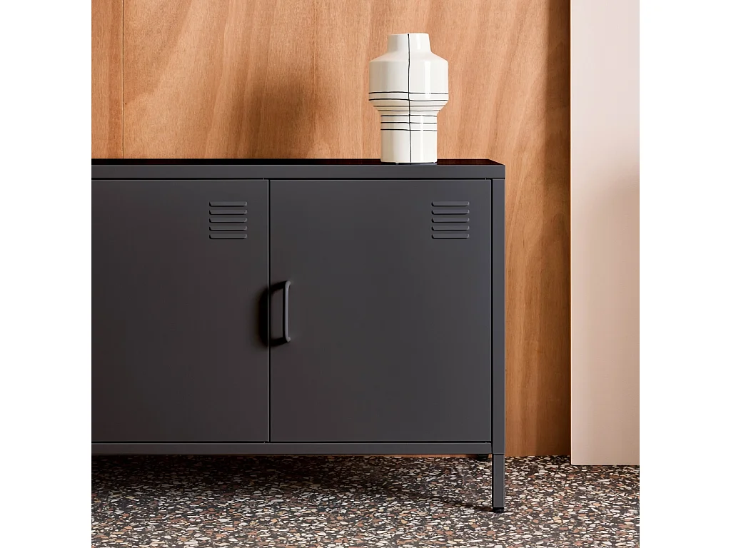 Meuble TV industriel métal noir 3 portes 120cm - Alabama