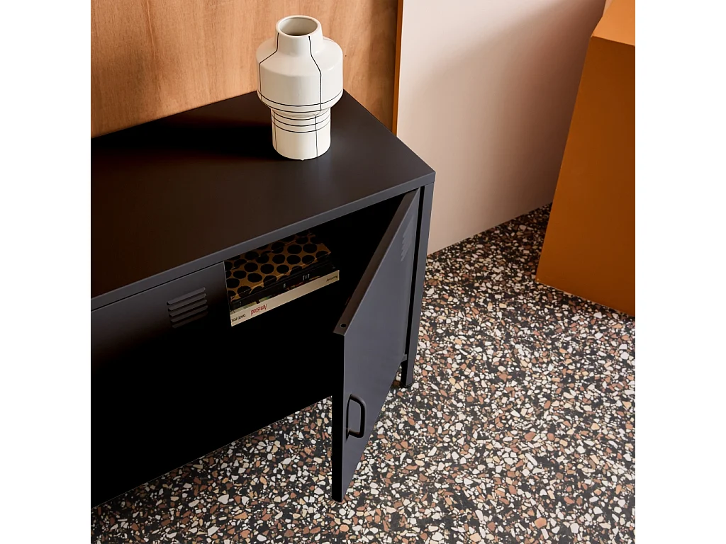 Meuble TV industriel métal noir 3 portes 120cm - Alabama