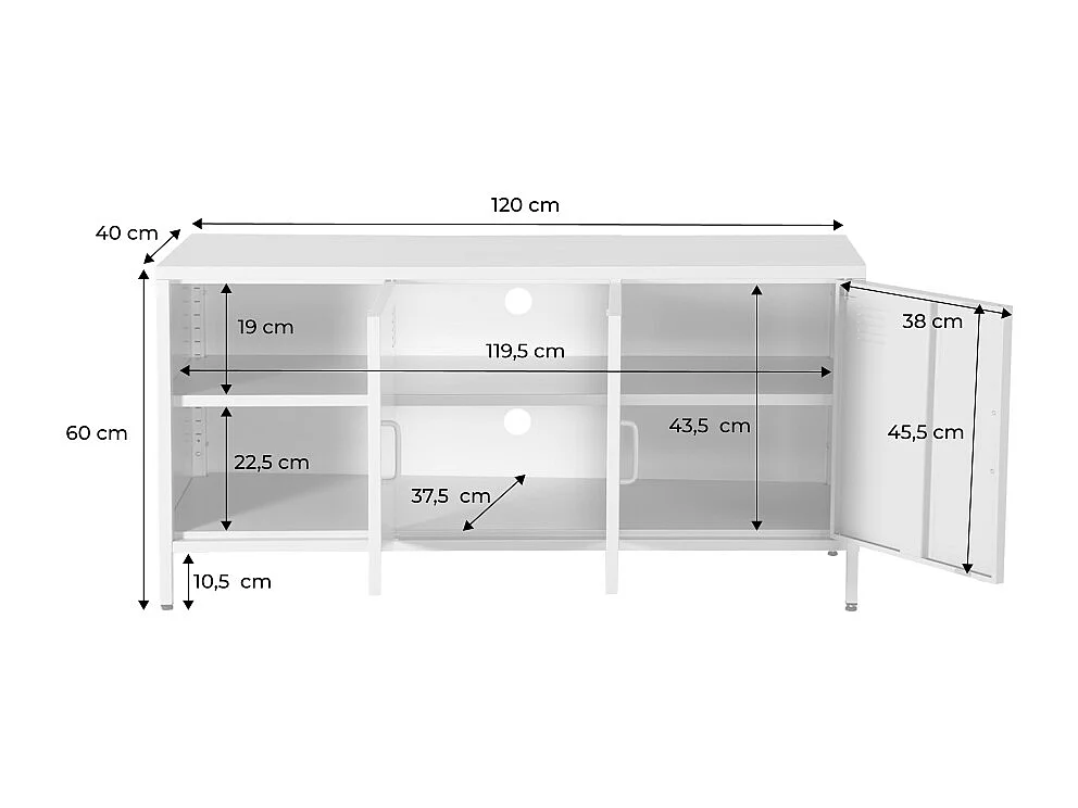 Meuble TV industriel métal noir 3 portes 120cm - Alabama