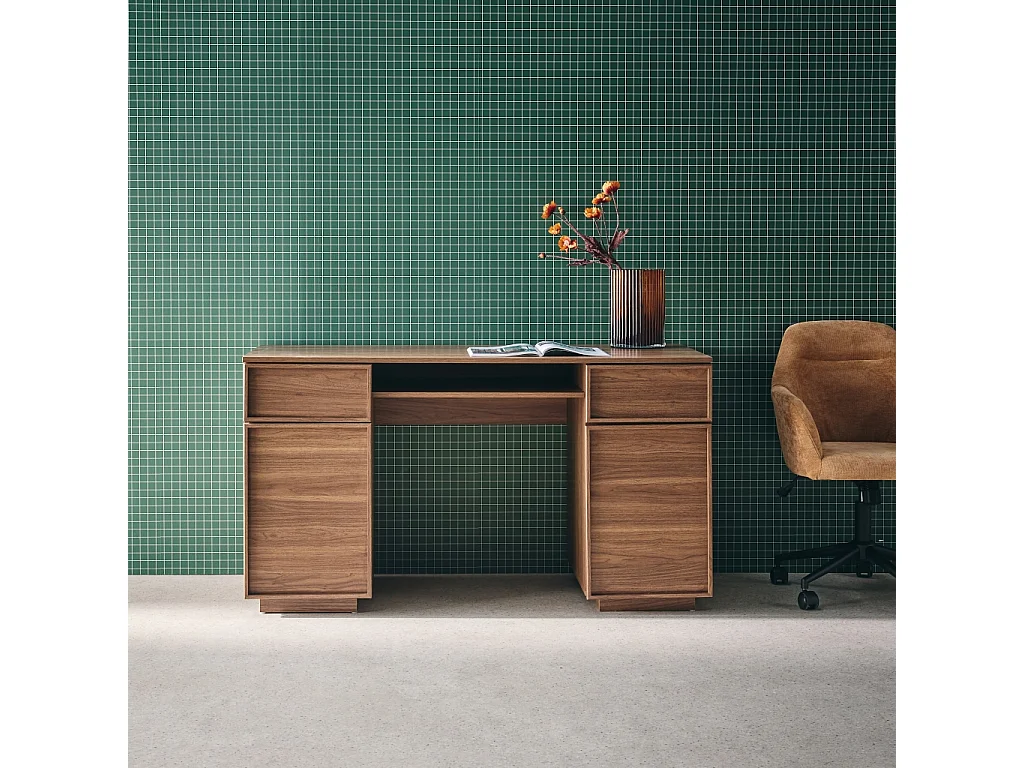 Escritorio efecto madera con 2 puertas y 2 cajones, 140cm nogal