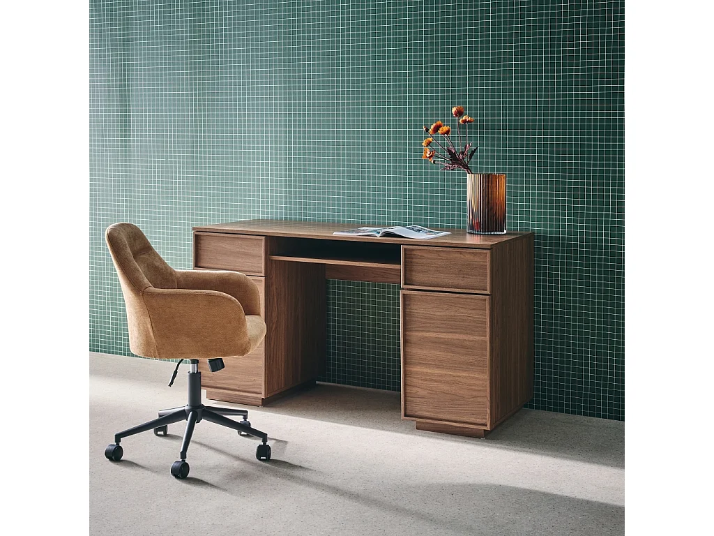 Escritorio efecto madera con 2 puertas y 2 cajones, 140cm nogal