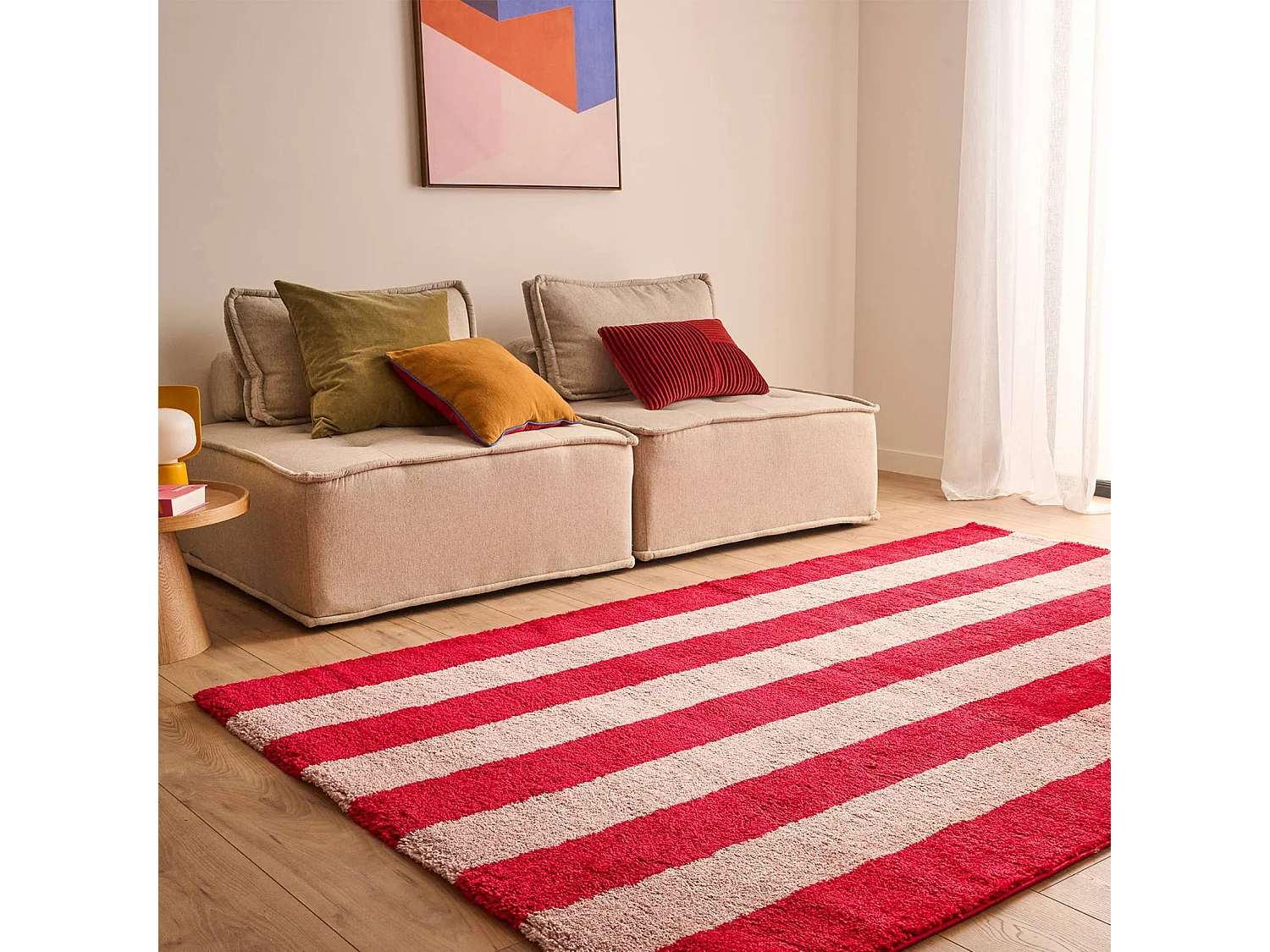 Tapis intérieur rayures rouge et rose 160x230cm - Pablo