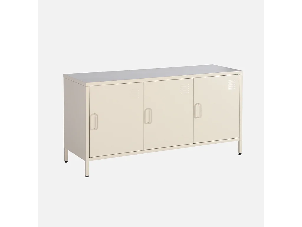 Mueble de tv industrial de metal con 3 puertas, 120cm crema