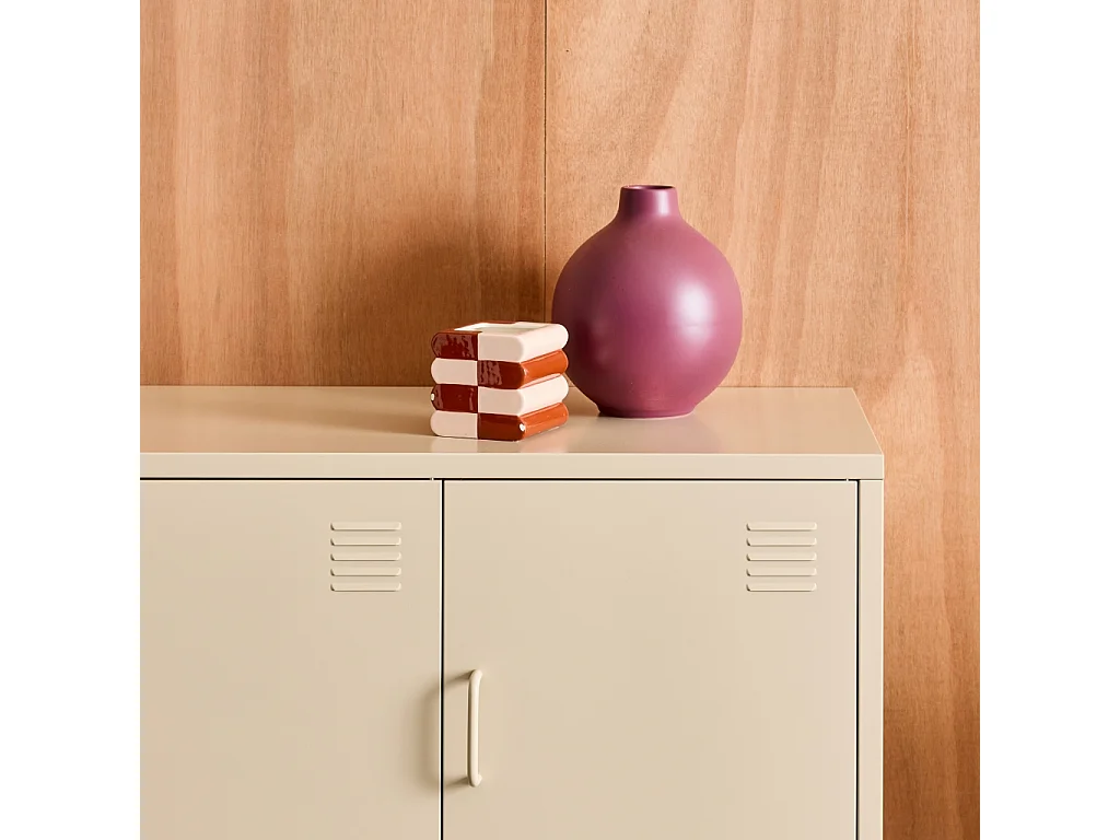 Mueble de tv industrial de metal con 3 puertas, 120cm crema