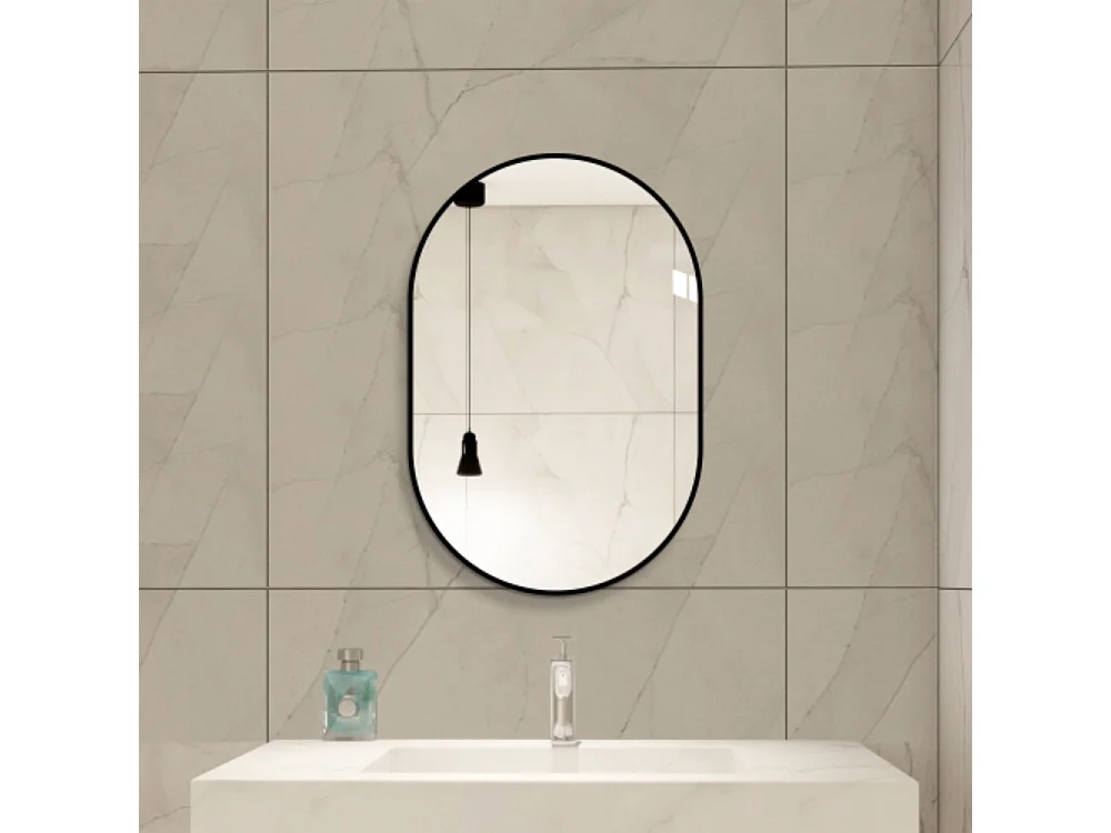 Miroir mural arqué 60×90 cm avec cadre en aluminium noir – Miroir argenté HD sans cuivre