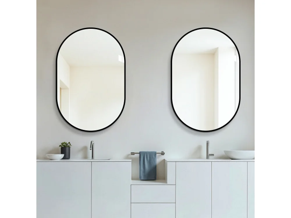 Miroir mural arqué 60×90 cm avec cadre en aluminium noir – Miroir argenté HD sans cuivre